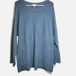 Pure Jill Blue Alpaca Blend Pocket Sweater Large Petite